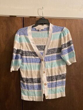 Loft Ann Taylor Striped Cardigan with Button Front